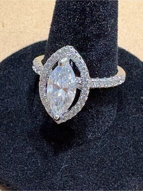 Marquise Halo Statement Ring in Silver-Tone